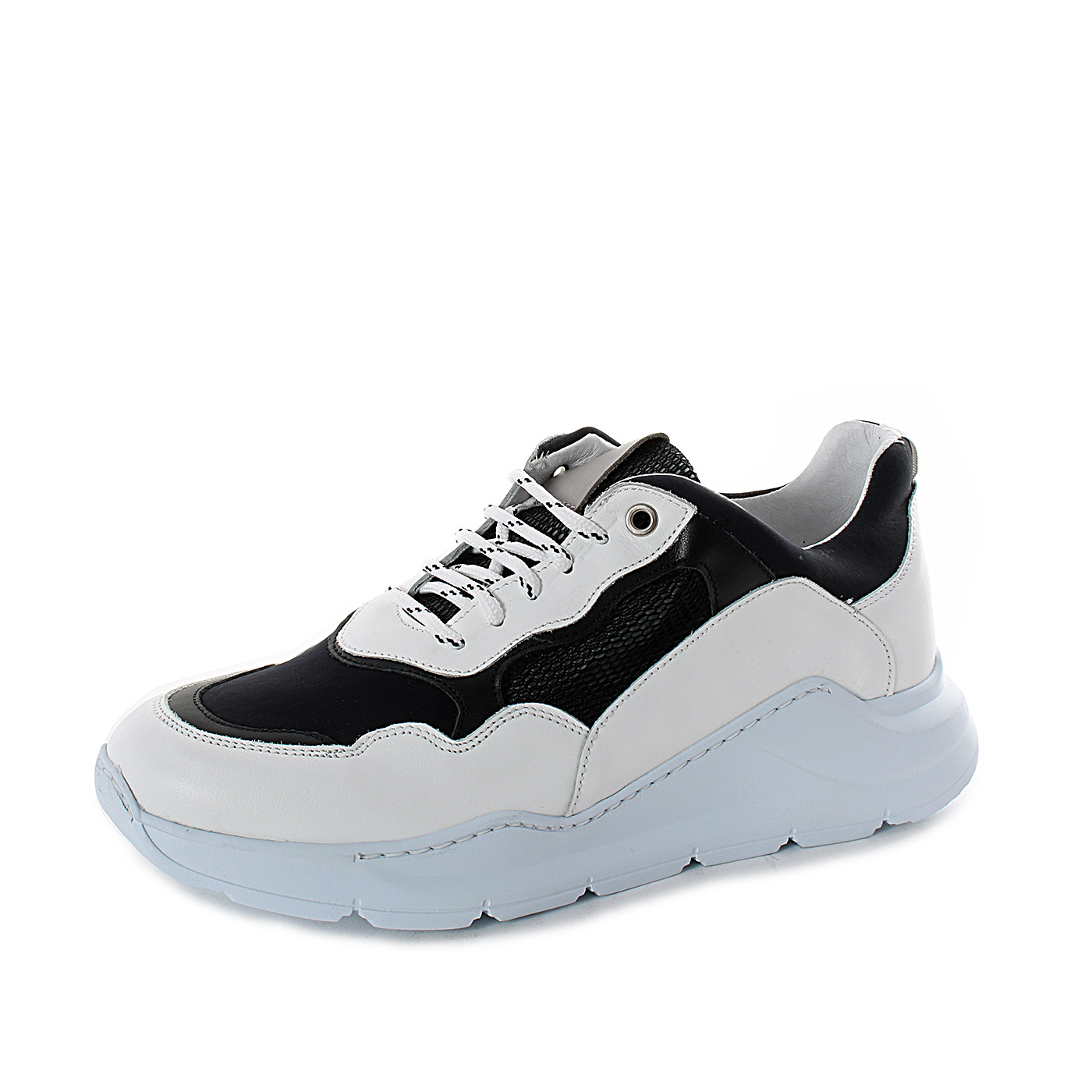 DADA - Sneakers bicolore in vera nappa da uomo con suola alta - Bianco/Nero  - MitShopping - Abbigliamento e scarpe